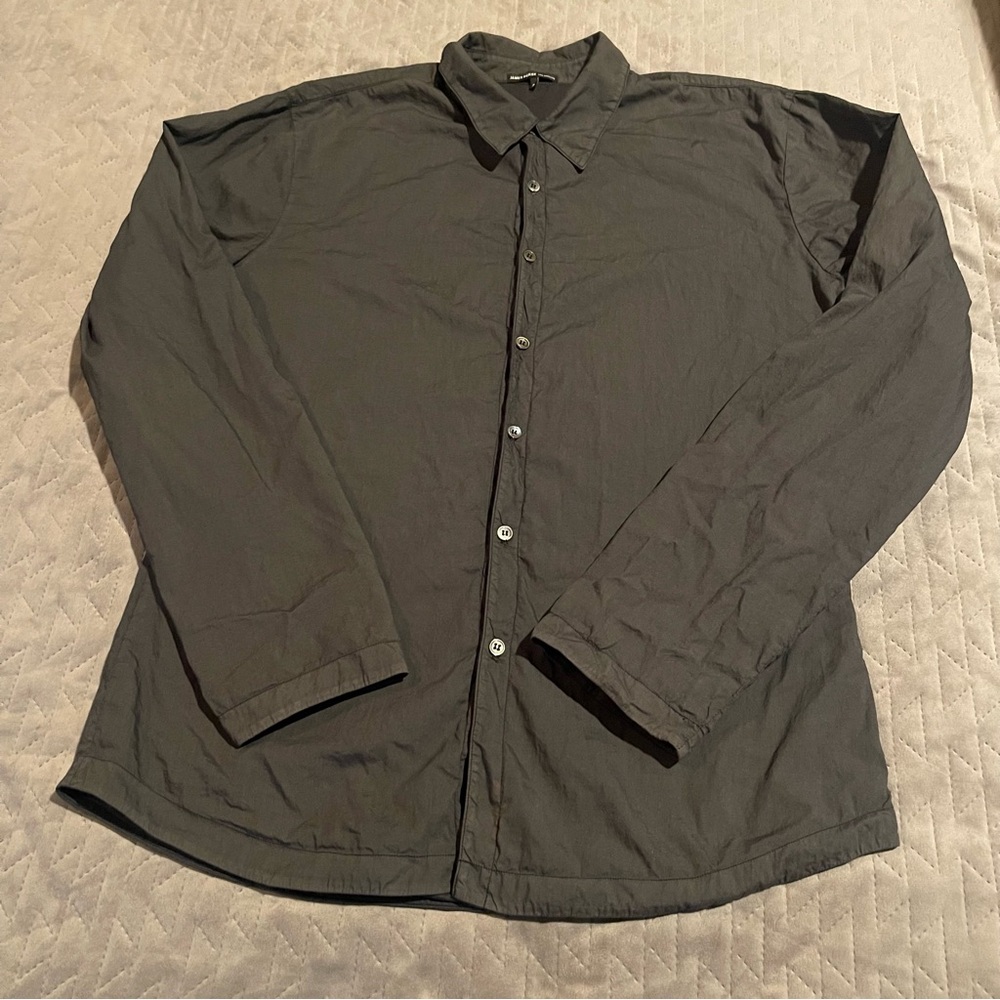 James Perse l/s button up lined shirt mens size 2 pre-owned condition gray‎